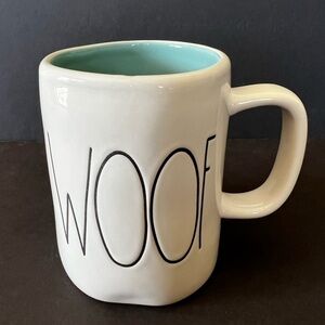 Rae Dunn Woof Mug cup coffee tea Inside teal blue VHTF 2017